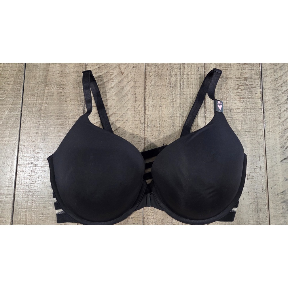 Victoria Secrets Black Front Clasp Bra 38 D & Thong Med Set Brand New with Tags